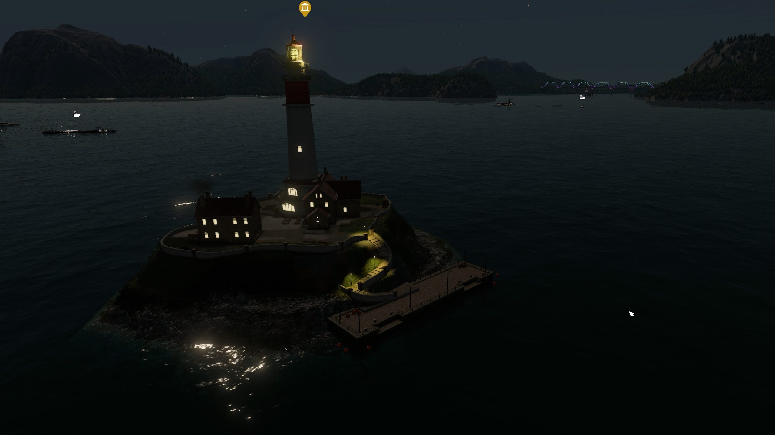 Faro nocturno como landmark en Transport Fever 3