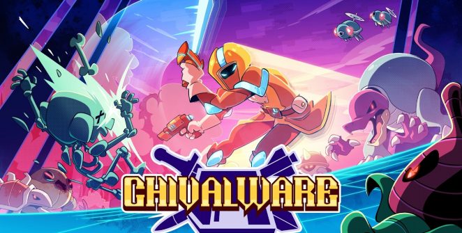 Chivalware roguelite pixel art, caballeros digitales con armas disquete
