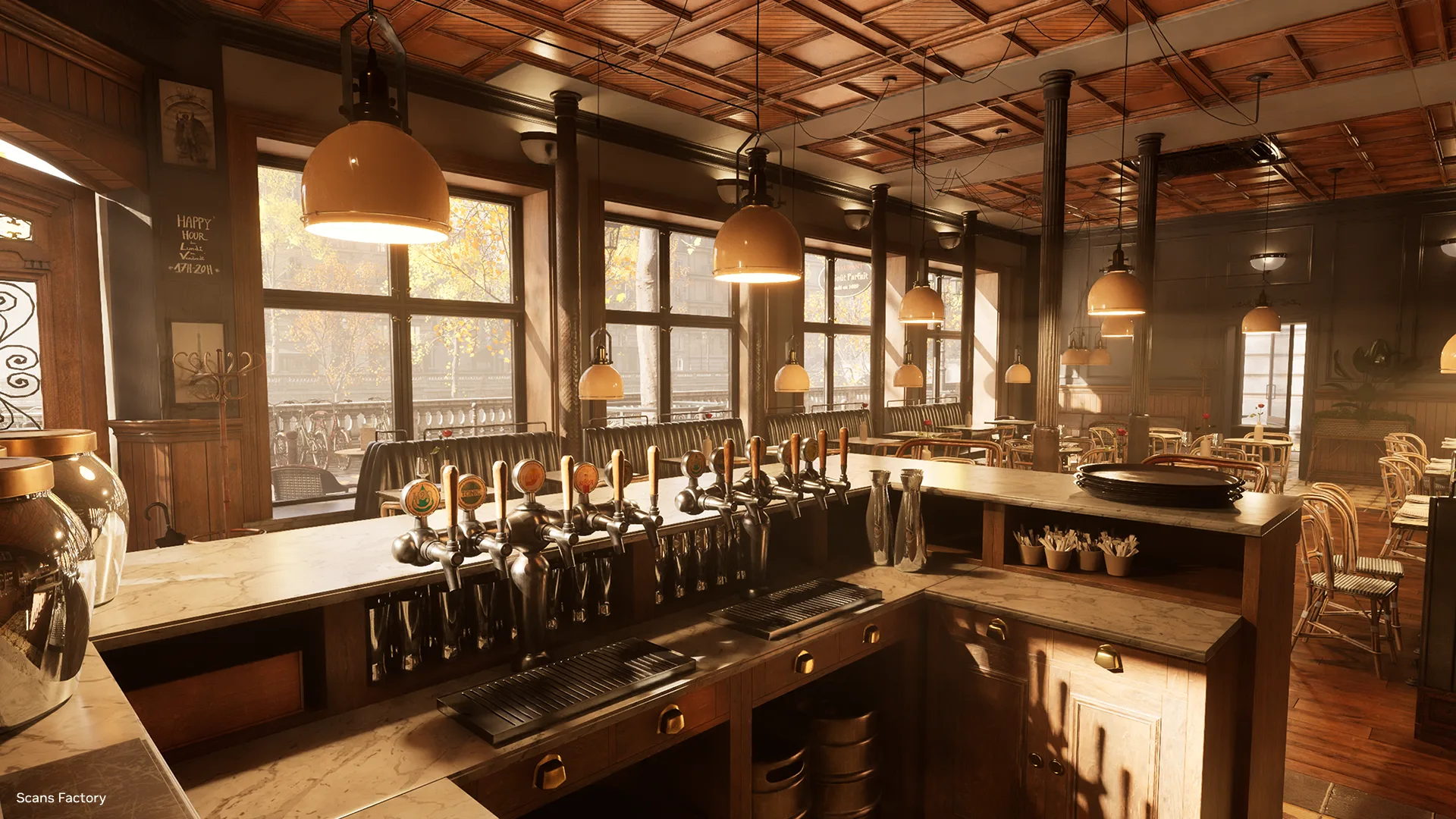 Escena de comedor con tecnología NVIDIA RTX
