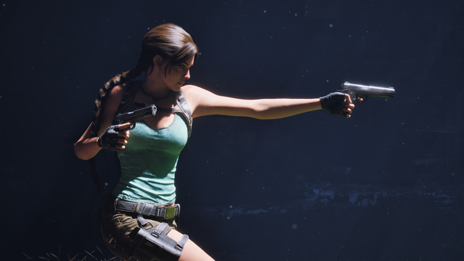 Lara Croft con las pistolas dobles en el Wolf Den — Tomb Raider: Legacy of Atlantis
