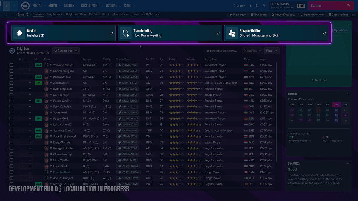 Football Manager 27 - Pantalla de plantilla rediseñada